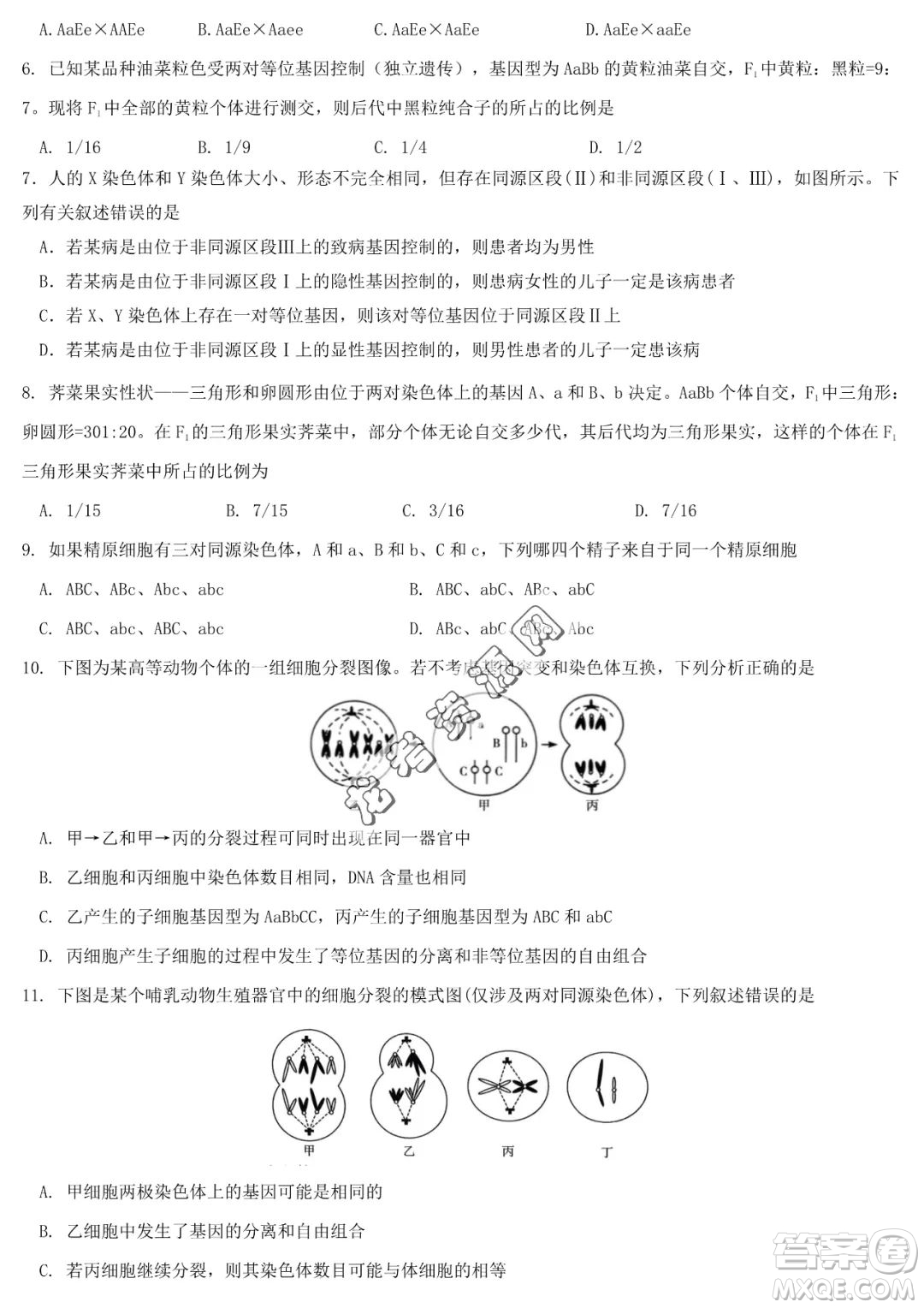 哈六中2022-2023學(xué)年高一下學(xué)期期中考試生物試卷答案