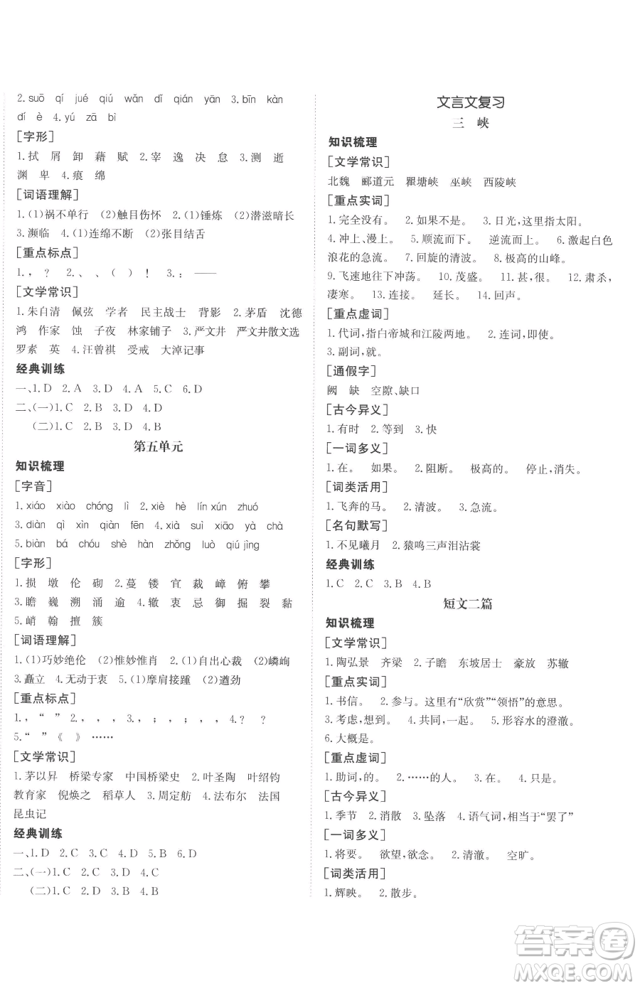 新疆青少年出版社2023升學錦囊九年級全一冊語文泰安專版參考答案