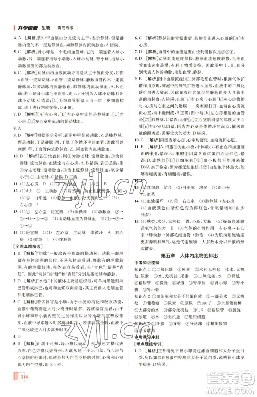 新疆青少年出版社2023升學錦囊九年級全一冊生物青島專版參考答案