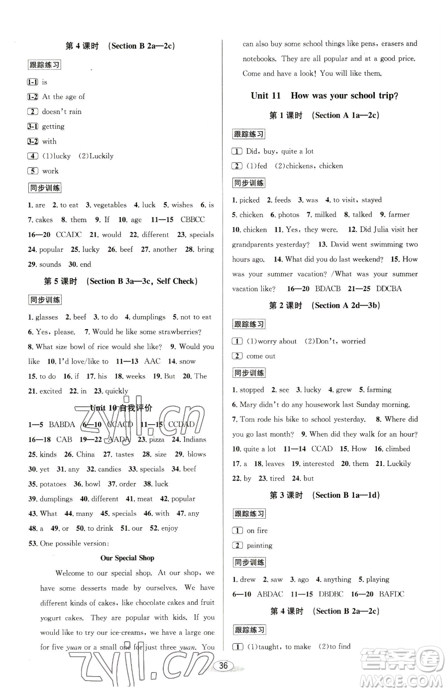 北京教育出版社2023教與學(xué)課程同步講練七年級(jí)下冊(cè)英語人教版參考答案