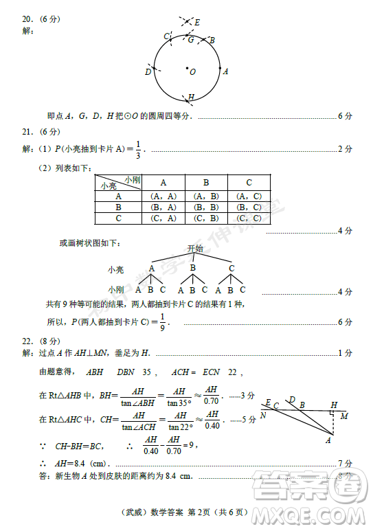 2023年武威中考數(shù)學(xué)試卷答案