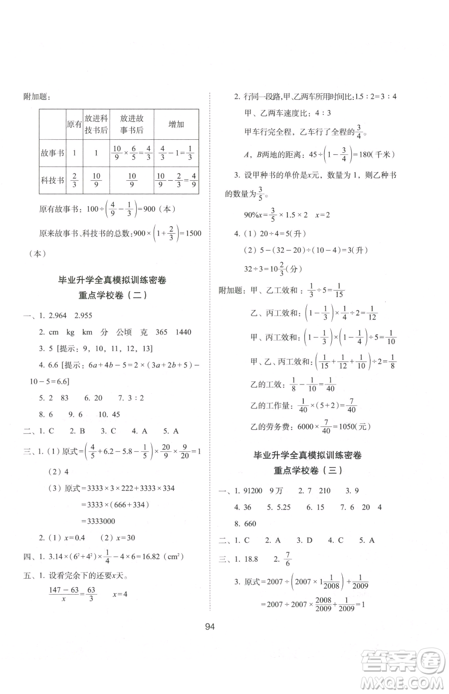 長春出版社2023期末沖刺100分完全試卷六年級下冊數(shù)學(xué)北師大版參考答案