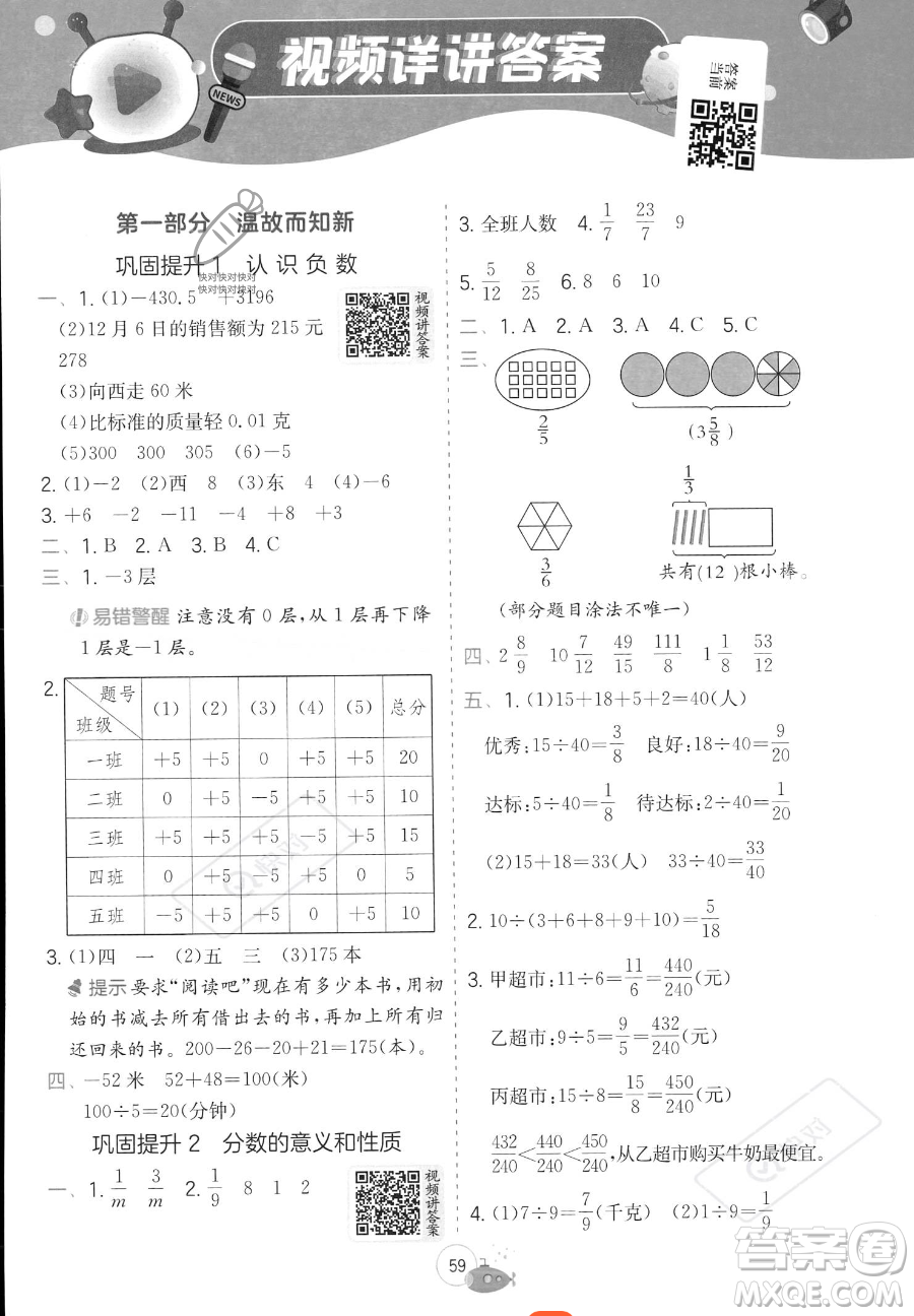 江蘇人民出版社2023實驗班提優(yōu)訓練暑假銜接五年級數學青島版參考答案