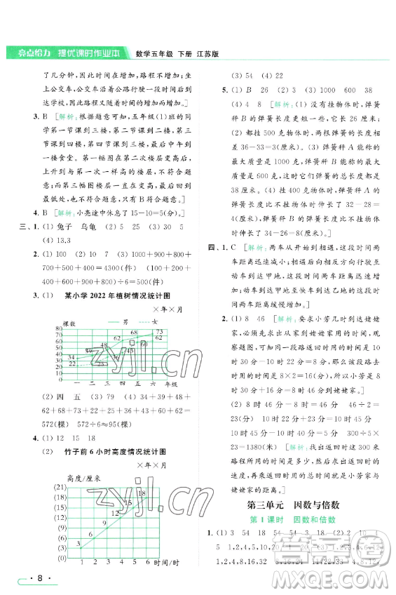 北京教育出版社2023亮點給力提優(yōu)課時作業(yè)本五年級下冊數(shù)學江蘇版參考答案