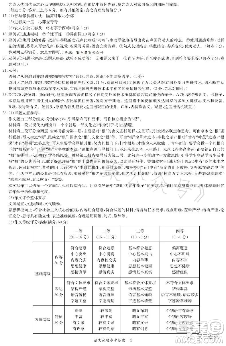 名校聯(lián)考聯(lián)合體2023年春季高二期末聯(lián)考暨新高三適應(yīng)性聯(lián)合考試語文試卷答案