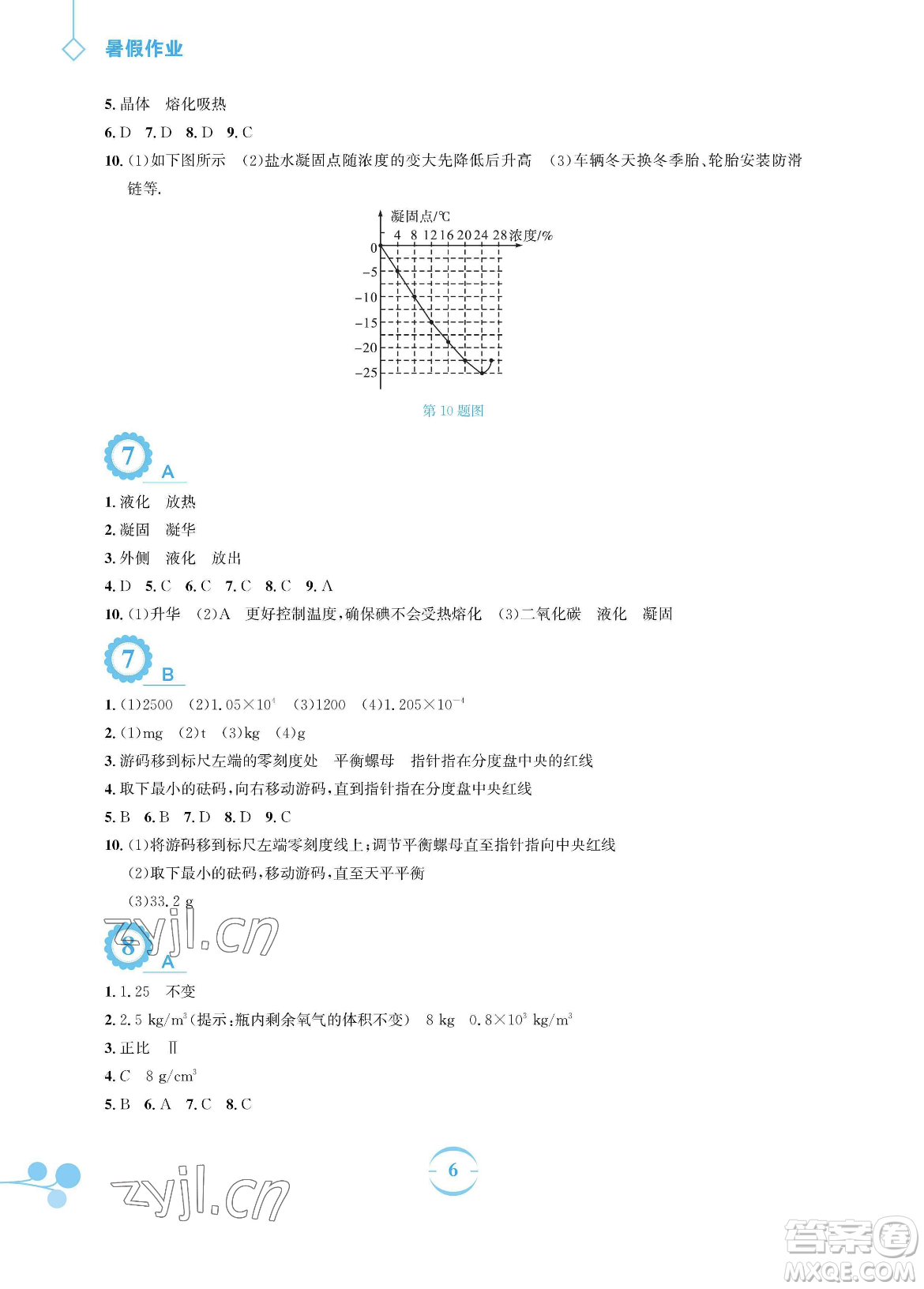 安徽教育出版社2023暑假作業(yè)八年級(jí)物理通用版Y滬粵版參考答案