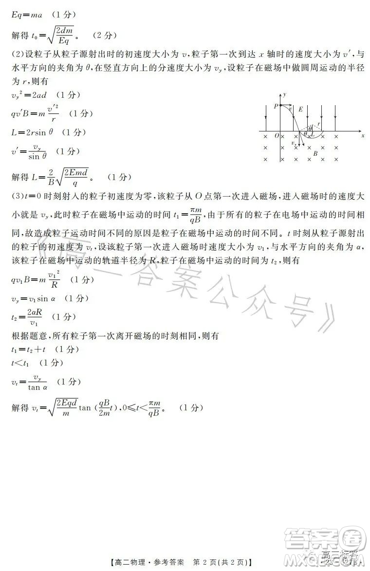 2023邯鄲市高二年級第二學(xué)期期末考試物理試卷答案