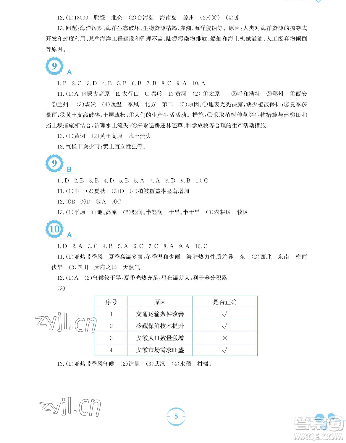 安徽教育出版社2023暑假作業(yè)八年級(jí)地理商務(wù)星球版參考答案