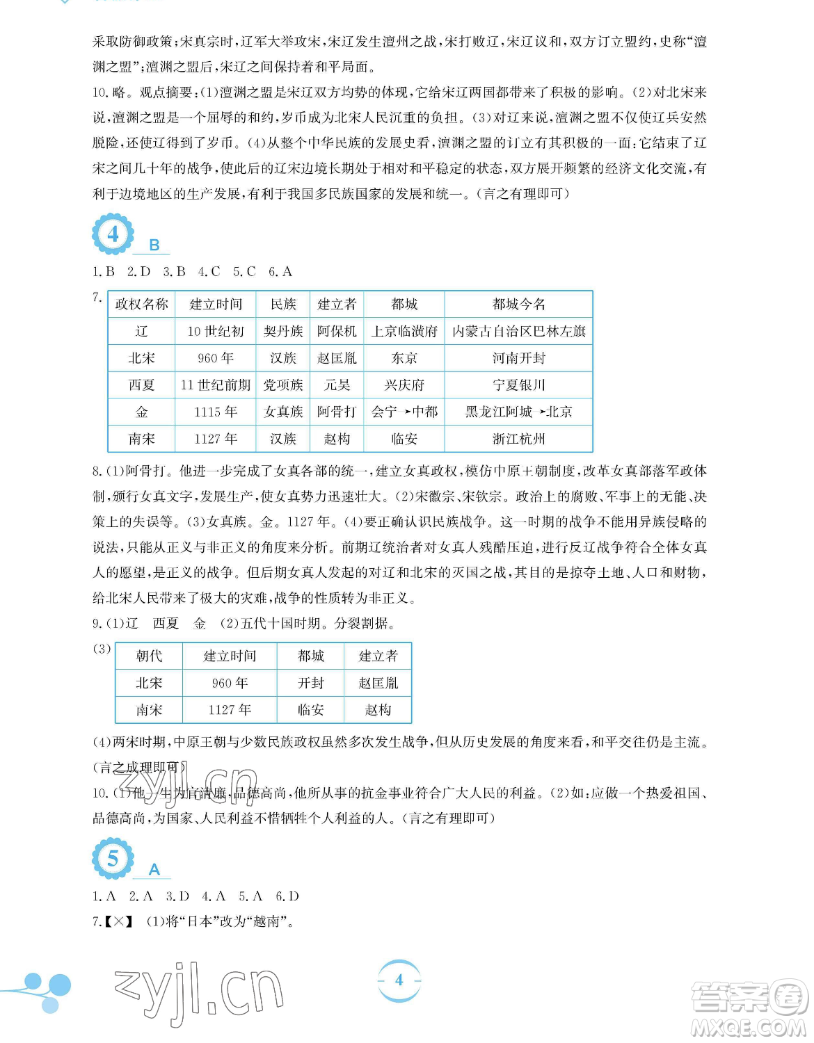 安徽教育出版社2023暑假作業(yè)七年級歷史人教版參考答案