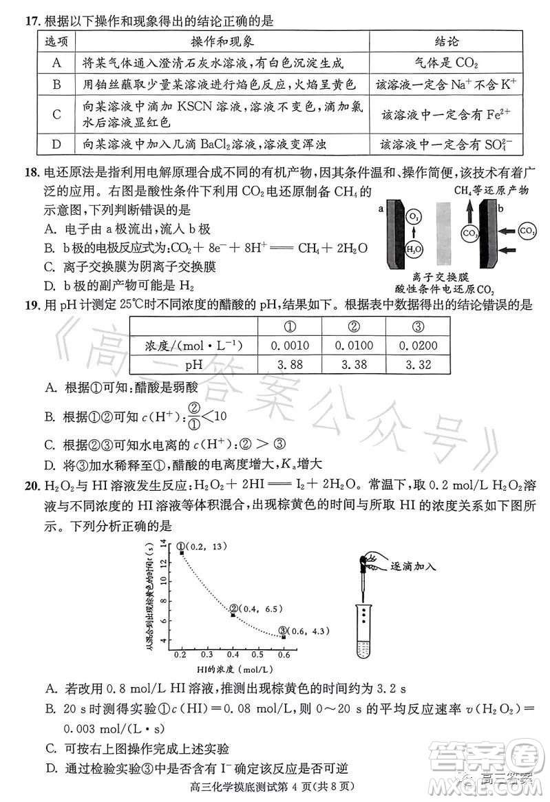 成都市2021級(jí)高中畢業(yè)班摸底測(cè)試化學(xué)試卷答案