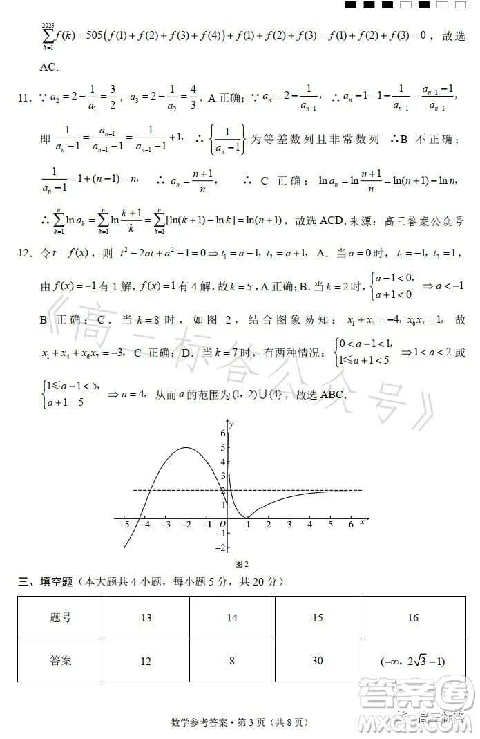 巴蜀中學(xué)2024屆高考適應(yīng)性月考卷一數(shù)學(xué)試卷答案