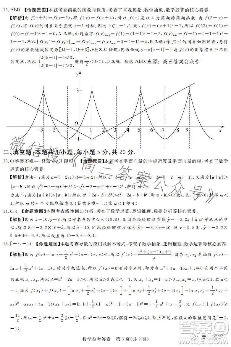 湘豫名校聯(lián)考2023年8月高三秋季入學(xué)摸底考試數(shù)學(xué)試卷答案