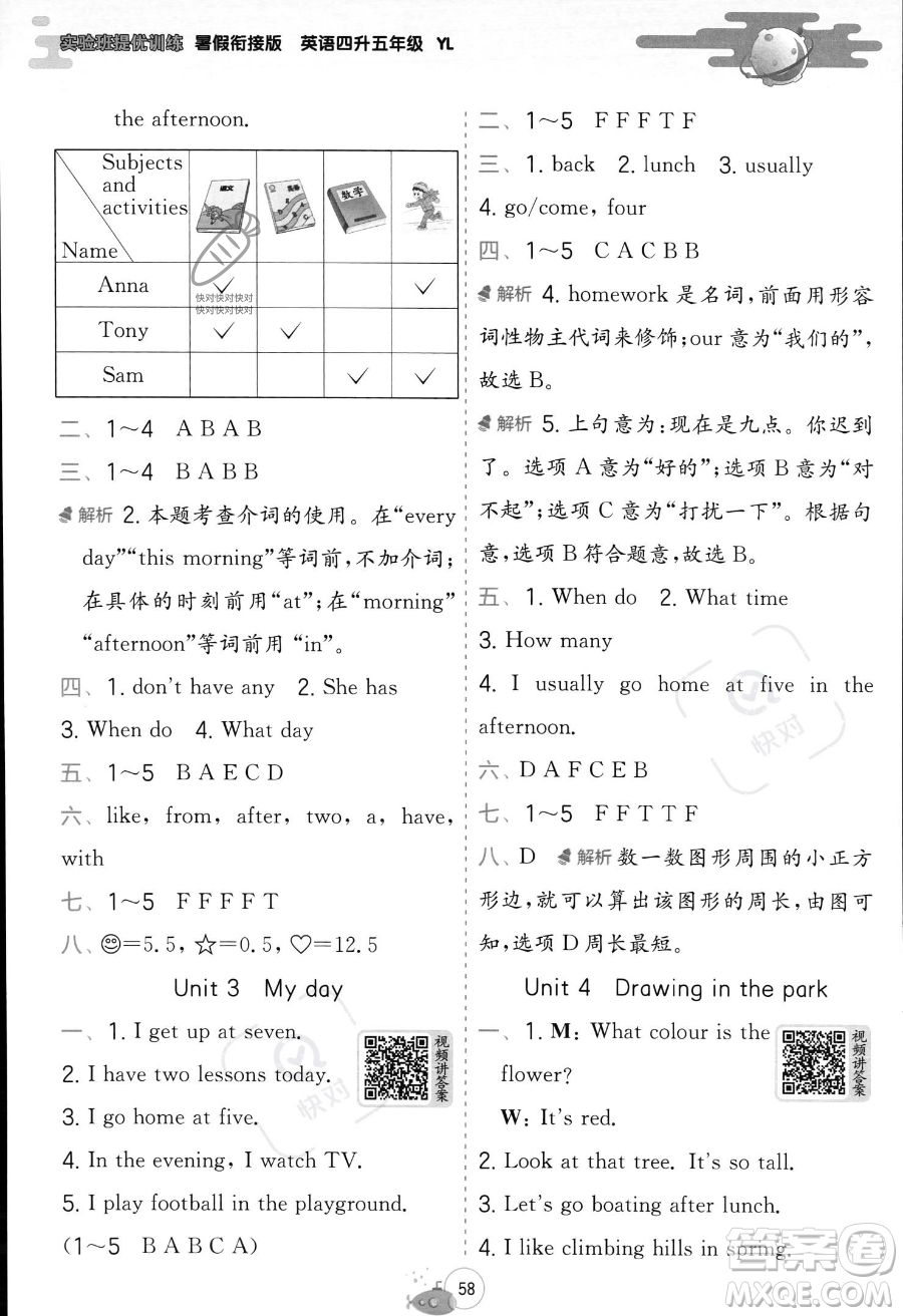 江蘇人民出版社2023年實(shí)驗(yàn)班提優(yōu)訓(xùn)練暑假銜接四升五年級(jí)英語(yǔ)譯林版答案