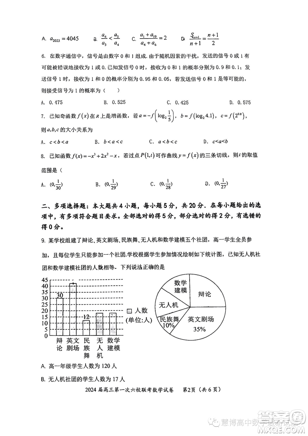 廣東2024屆高三第一次六校聯(lián)考數(shù)學(xué)試題答案