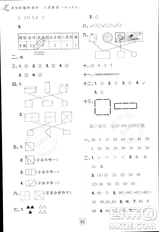 江蘇鳳凰美術(shù)出版社2023年超能學(xué)典暑假銜接優(yōu)學(xué)練一升二年級數(shù)學(xué)江蘇版答案