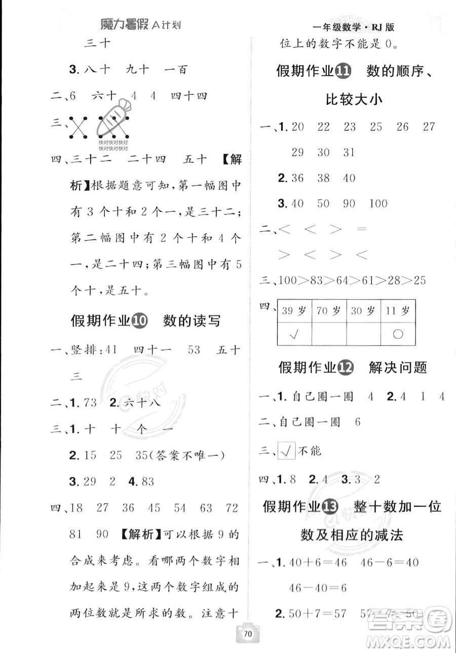 江西美術(shù)出版社2023年魔力暑假A計劃一年級數(shù)學(xué)人教版答案