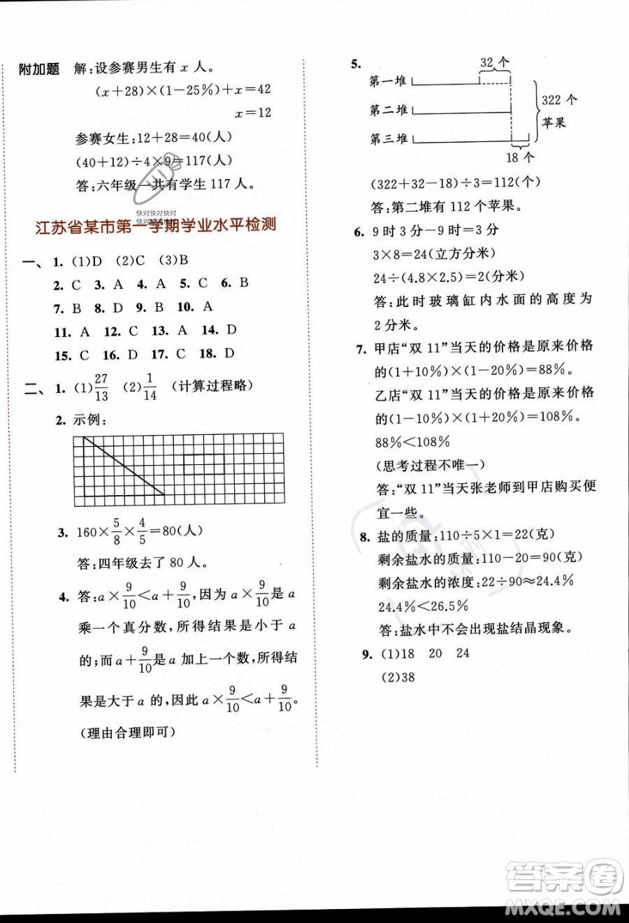 教育科學出版社2023秋季53天天練六年級上冊數(shù)學蘇教版答案