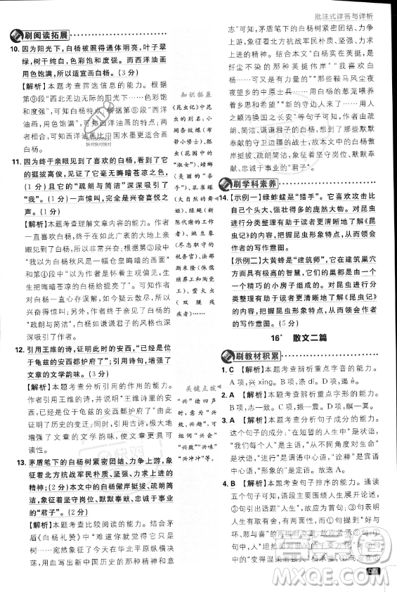 開明出版社2024屆初中必刷題八年級(jí)上冊(cè)語(yǔ)文人教版答案