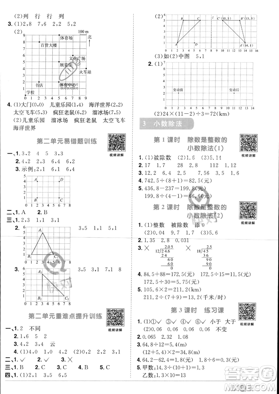 江西教育出版社2023陽光同學(xué)課時優(yōu)化作業(yè)五年級上冊數(shù)學(xué)人教版答案