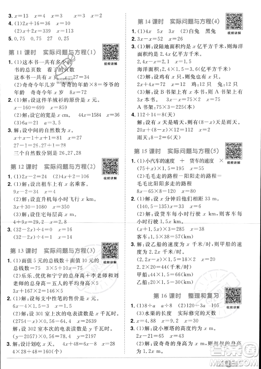 江西教育出版社2023陽光同學(xué)課時優(yōu)化作業(yè)五年級上冊數(shù)學(xué)人教版答案