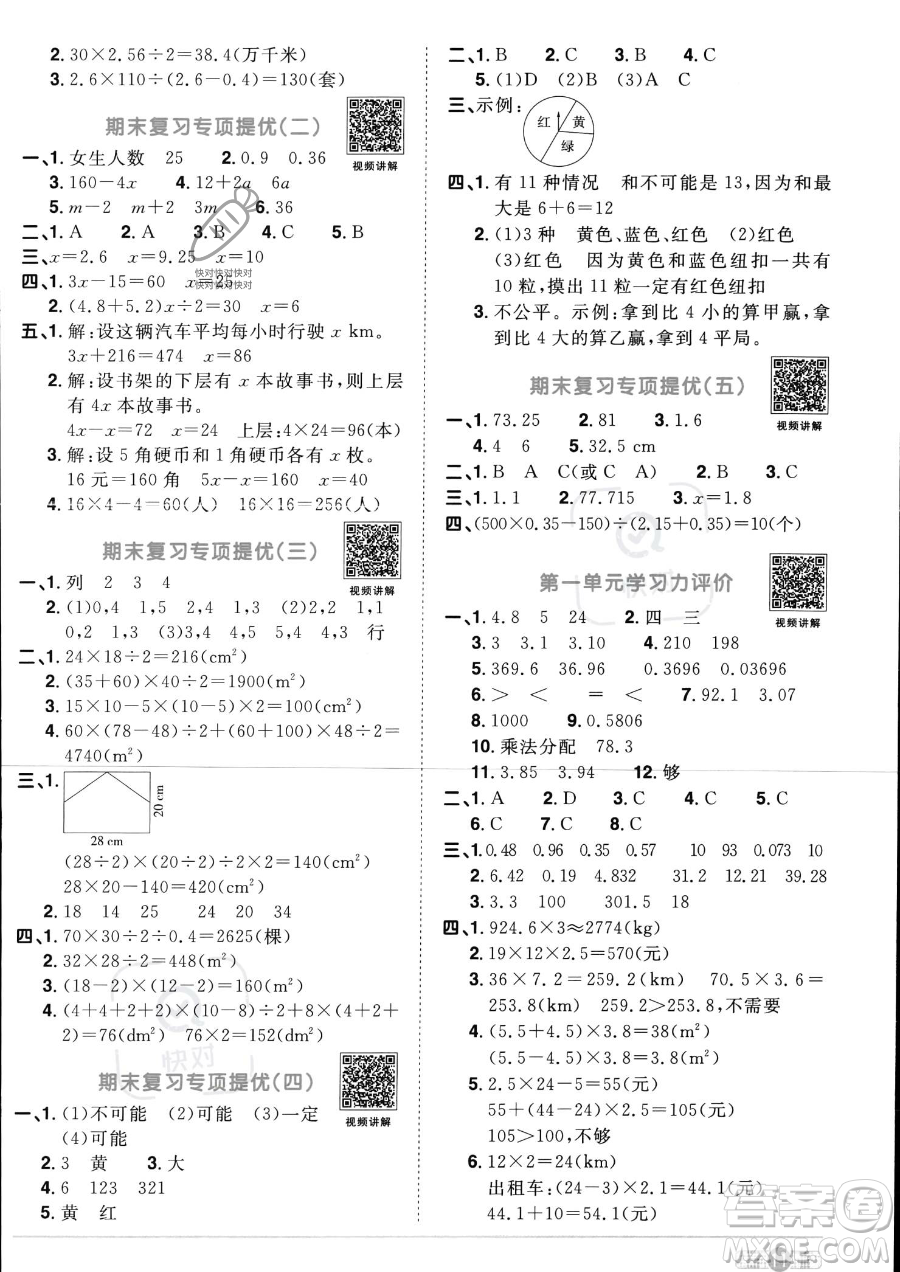 江西教育出版社2023陽光同學(xué)課時優(yōu)化作業(yè)五年級上冊數(shù)學(xué)人教版答案