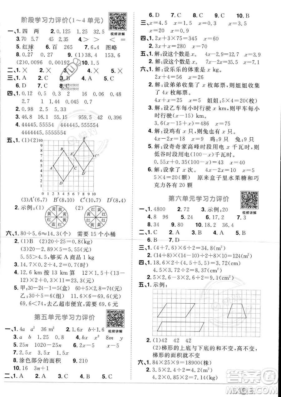 江西教育出版社2023陽光同學(xué)課時優(yōu)化作業(yè)五年級上冊數(shù)學(xué)人教版答案