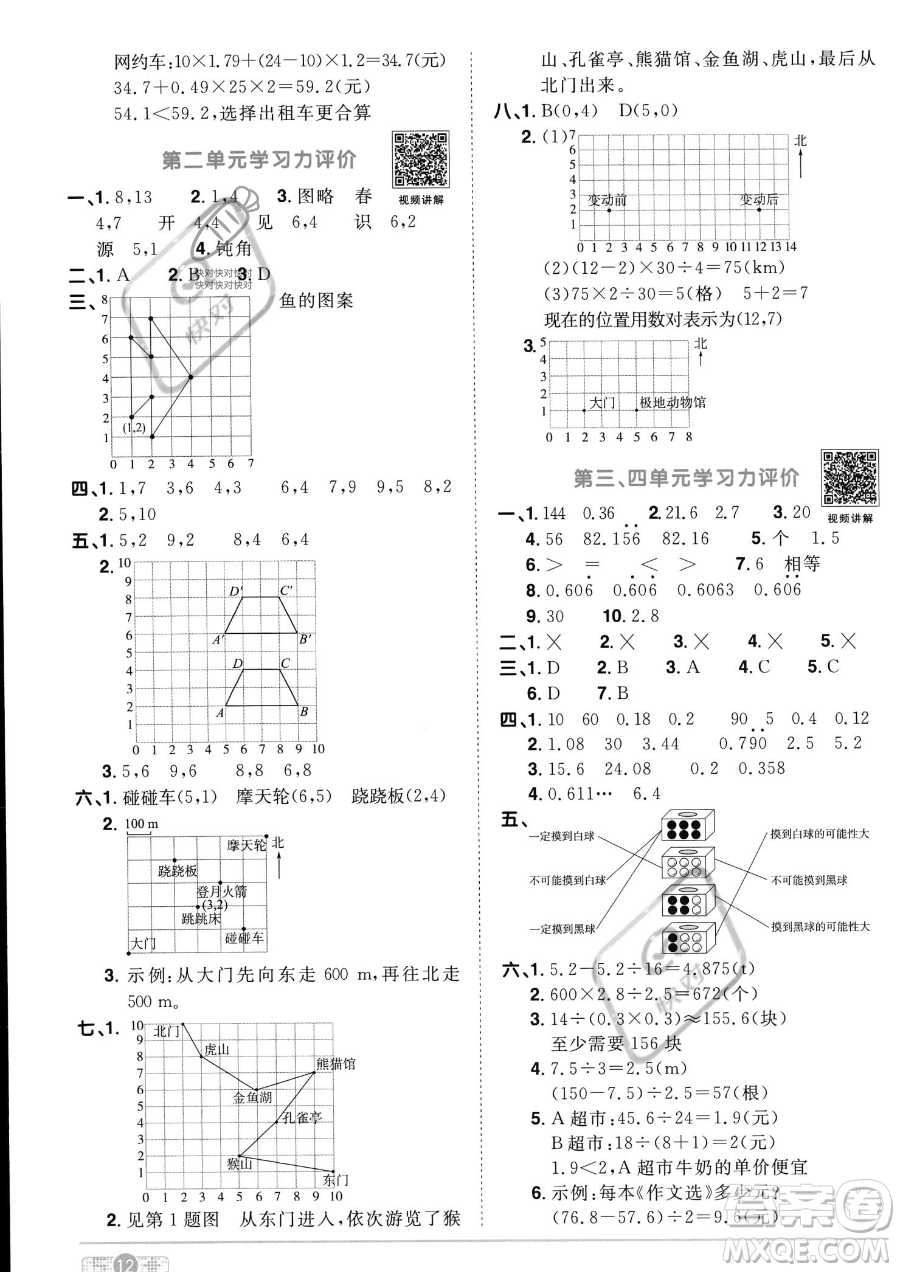 江西教育出版社2023陽光同學(xué)課時優(yōu)化作業(yè)五年級上冊數(shù)學(xué)人教版答案