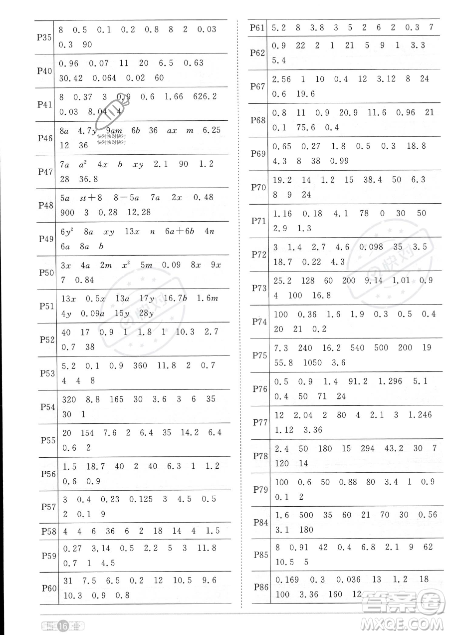 江西教育出版社2023陽光同學(xué)課時優(yōu)化作業(yè)五年級上冊數(shù)學(xué)人教版答案