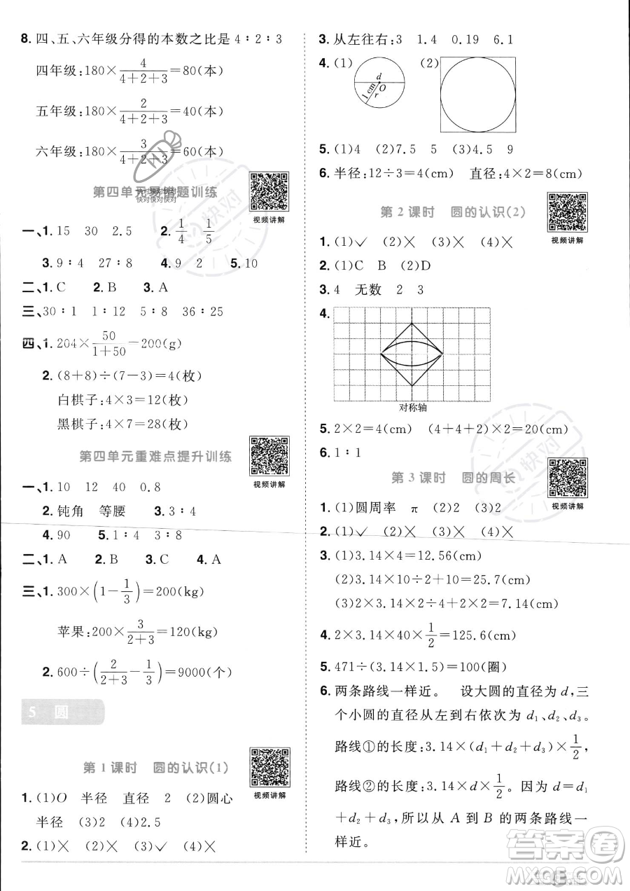 江西教育出版社2023陽光同學(xué)課時優(yōu)化作業(yè)六年級上冊數(shù)學(xué)人教版答案