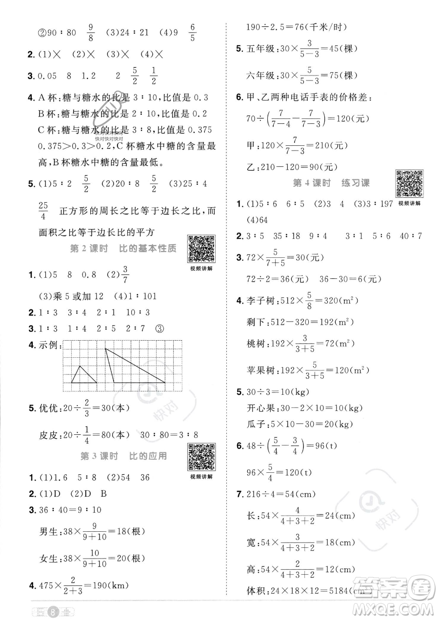 江西教育出版社2023陽光同學(xué)課時優(yōu)化作業(yè)六年級上冊數(shù)學(xué)人教版答案