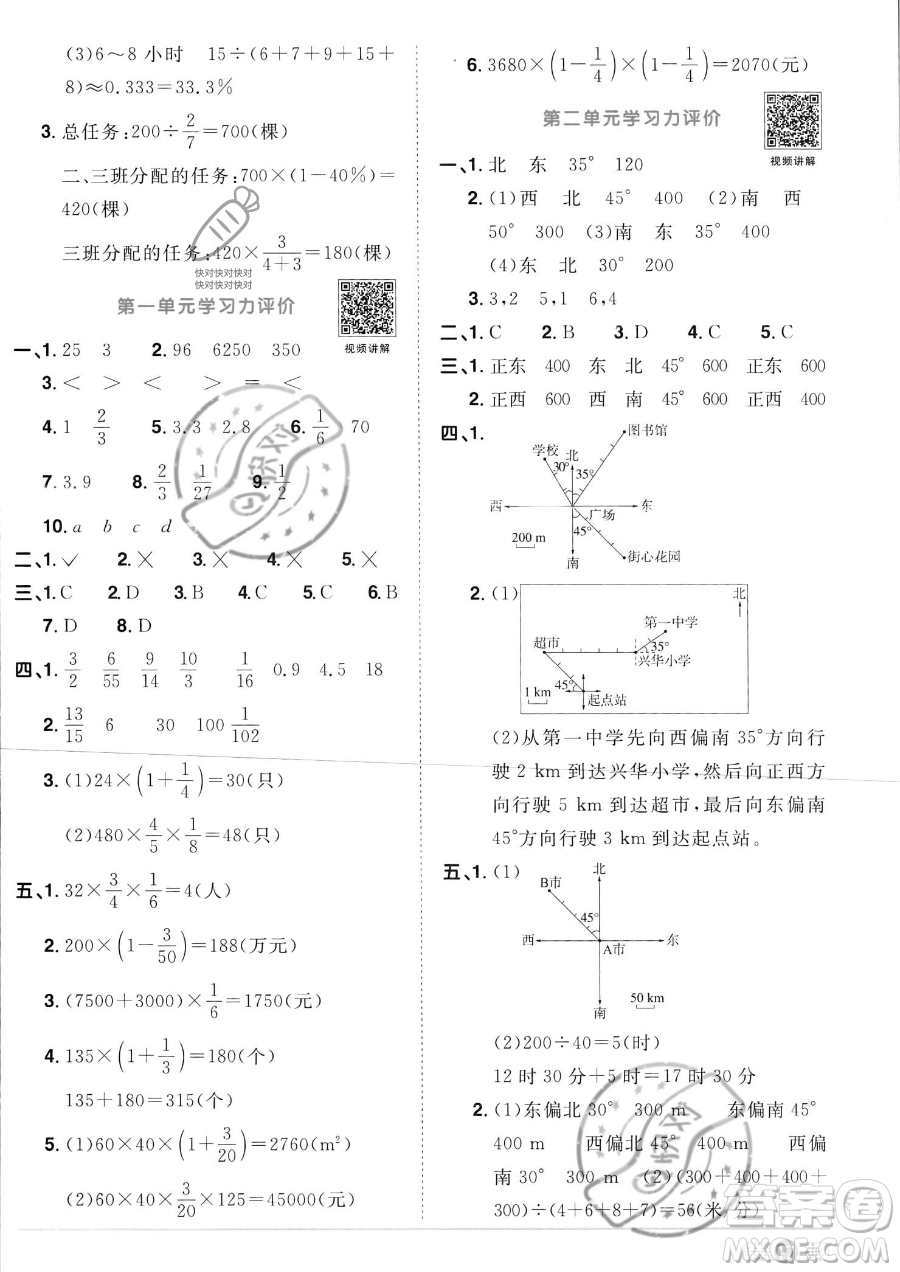 江西教育出版社2023陽光同學(xué)課時優(yōu)化作業(yè)六年級上冊數(shù)學(xué)人教版答案