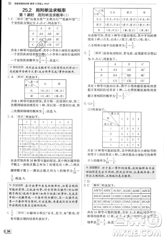 江蘇人民出版社2023實(shí)驗(yàn)班提優(yōu)訓(xùn)練九年級(jí)上冊(cè)數(shù)學(xué)人教版答案