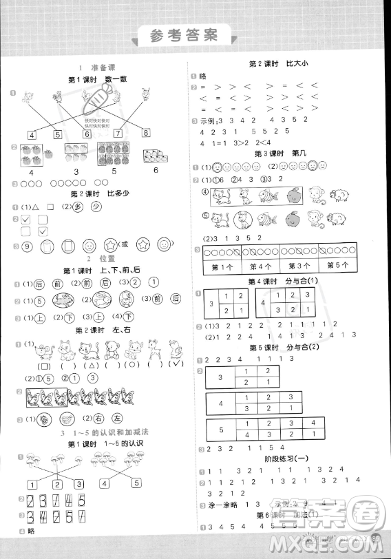 江西教育出版社2023陽光同學(xué)計(jì)算小達(dá)人一年級上冊數(shù)學(xué)人教版答案