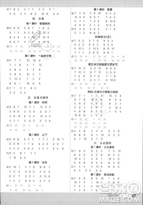 江西教育出版社2023陽光同學計算小達人一年級上冊數(shù)學北師大版答案