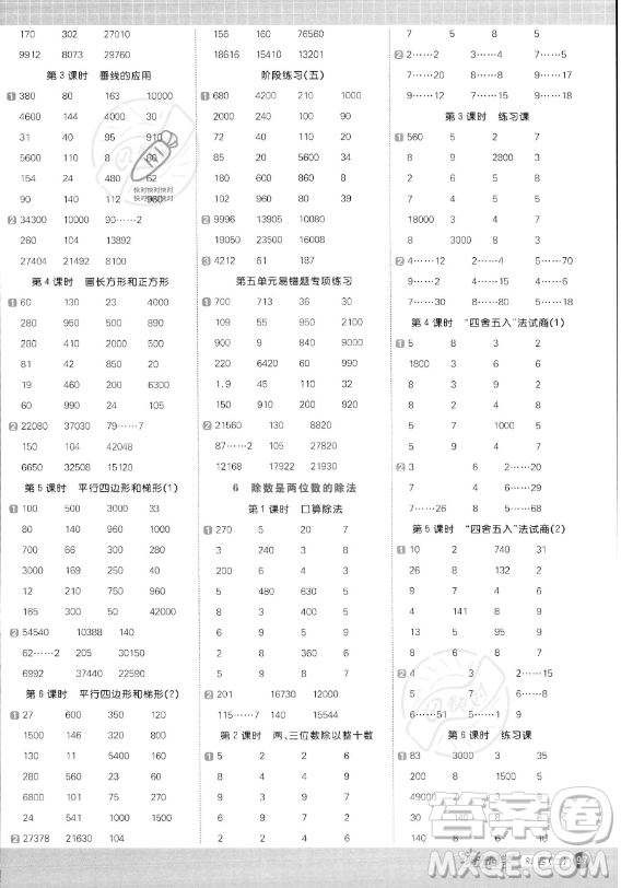 江西教育出版社2023陽光同學(xué)計(jì)算小達(dá)人四年級上冊數(shù)學(xué)人教版答案