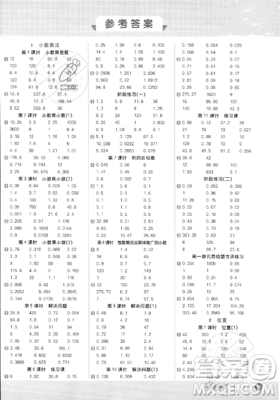 江西教育出版社2023陽光同學(xué)計算小達人五年級上冊數(shù)學(xué)人教版答案