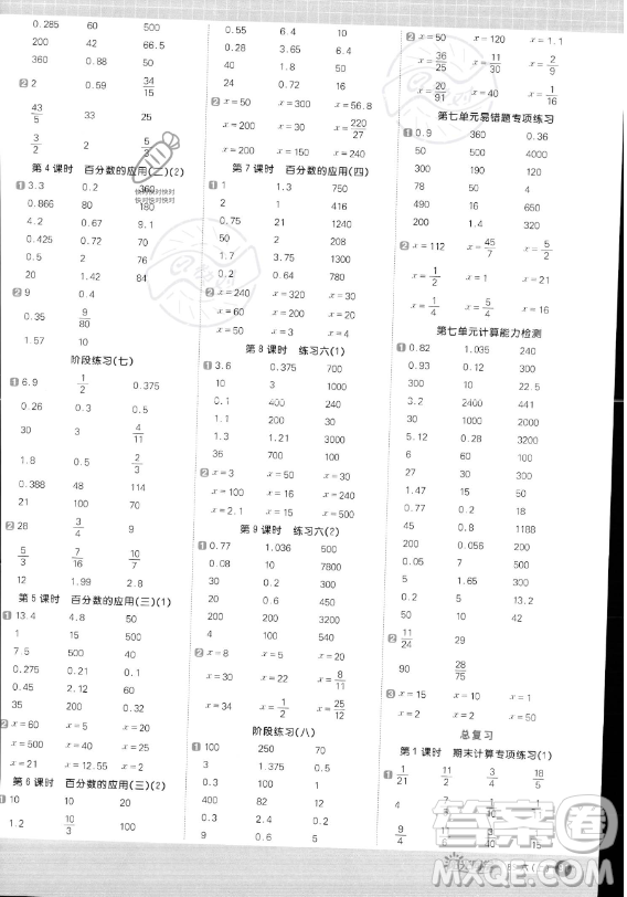 江西教育出版社2023陽光同學(xué)計算小達(dá)人六年級上冊數(shù)學(xué)北師大版答案