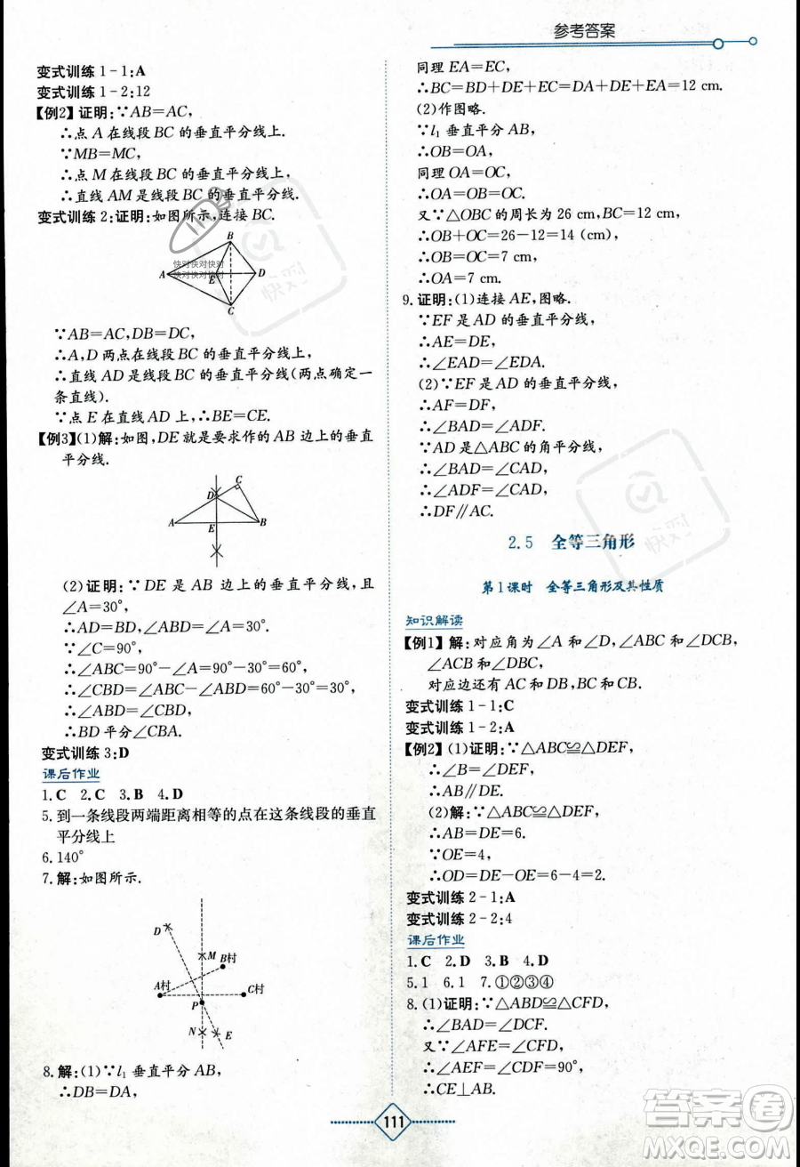 湖南教育出版社2023學(xué)法大視野八年級(jí)上冊(cè)數(shù)學(xué)湘教版答案