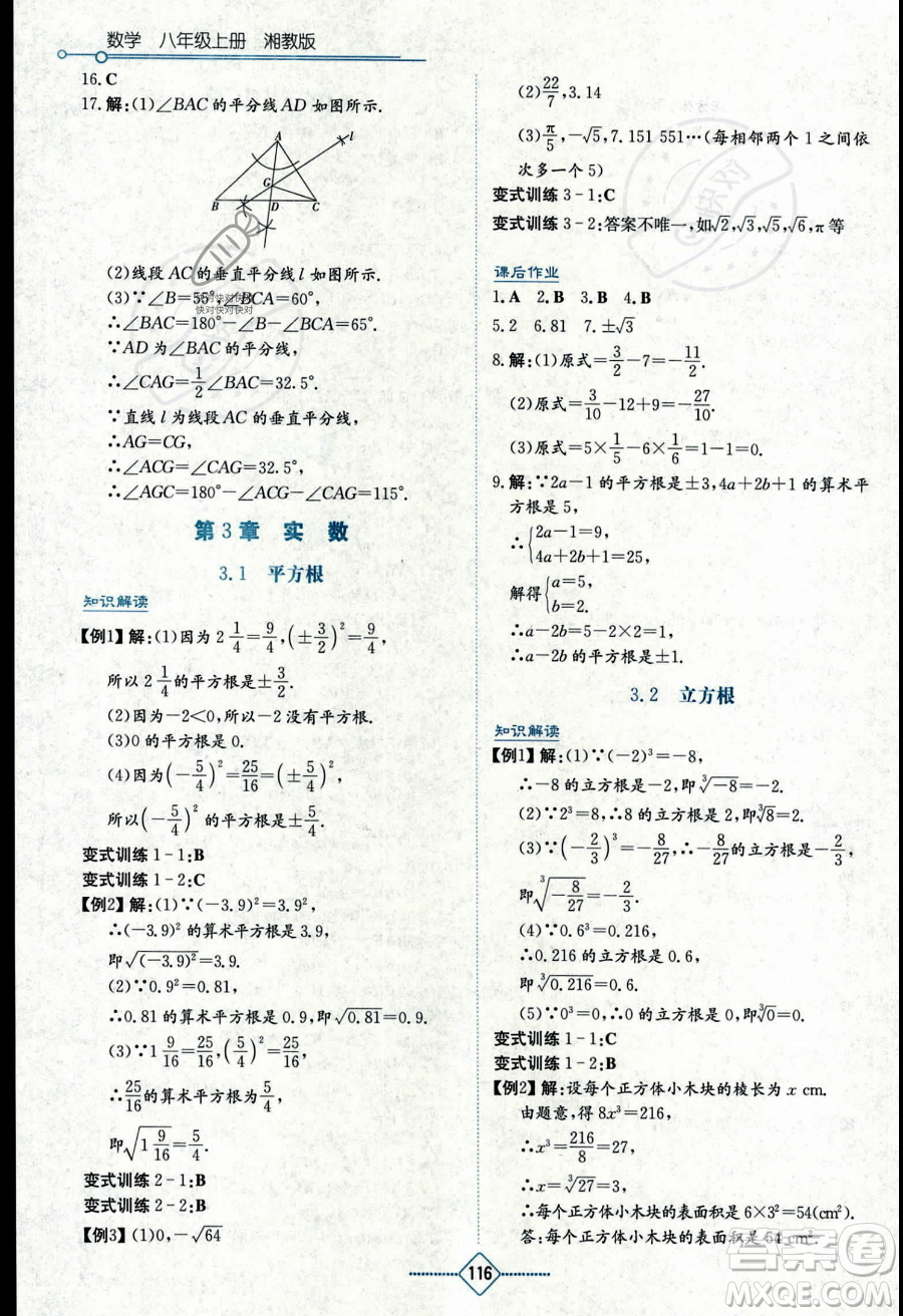 湖南教育出版社2023學(xué)法大視野八年級(jí)上冊(cè)數(shù)學(xué)湘教版答案