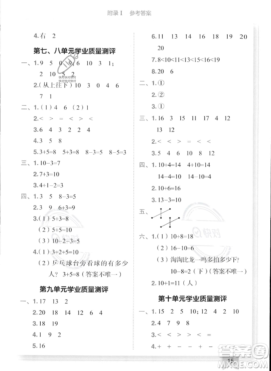 龍門書局2023年秋季黃岡小狀元作業(yè)本一年級(jí)上冊(cè)數(shù)學(xué)江蘇版答案