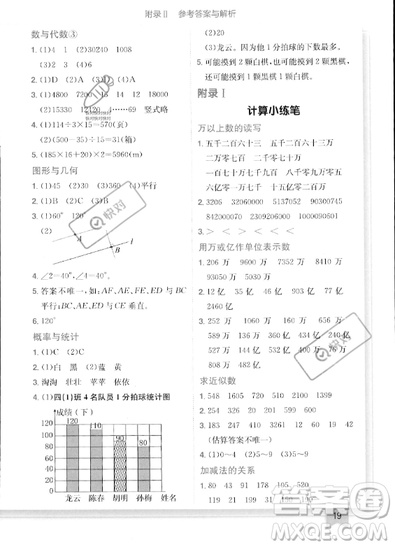 龍門書局2023年秋季黃岡小狀元作業(yè)本四年級上冊數(shù)學西師版答案