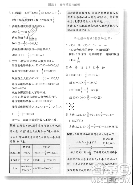 龍門書局2023年秋季黃岡小狀元作業(yè)本六年級(jí)上冊(cè)數(shù)學(xué)人教版答案