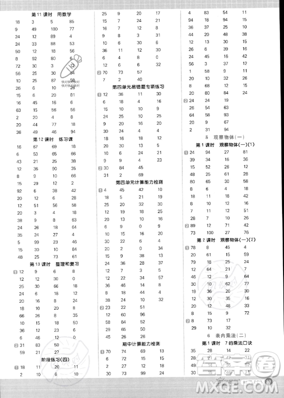 江西教育出版社2023年秋季陽光同學計算小達人二年級上冊數(shù)學人教版答案