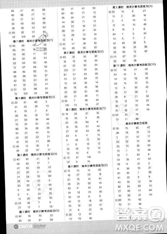 江西教育出版社2023年秋季陽光同學計算小達人二年級上冊數(shù)學人教版答案