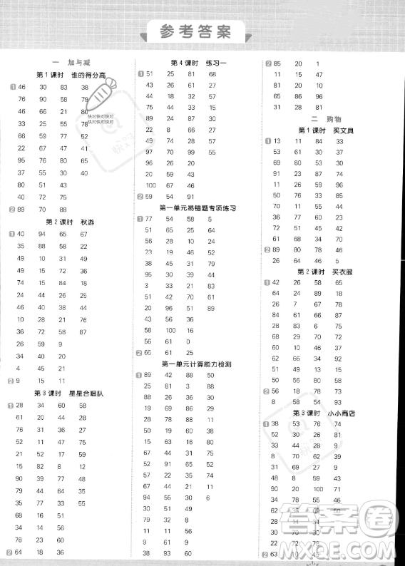 江西教育出版社2023年秋季陽光同學(xué)計(jì)算小達(dá)人二年級(jí)上冊數(shù)學(xué)北師大版答案