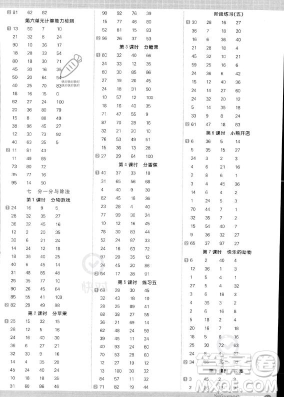 江西教育出版社2023年秋季陽光同學(xué)計(jì)算小達(dá)人二年級(jí)上冊數(shù)學(xué)北師大版答案