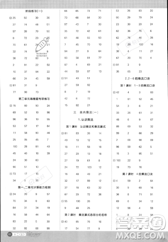 江西教育出版社2023年秋季陽(yáng)光同學(xué)計(jì)算小達(dá)人二年級(jí)上冊(cè)數(shù)學(xué)冀教版答案