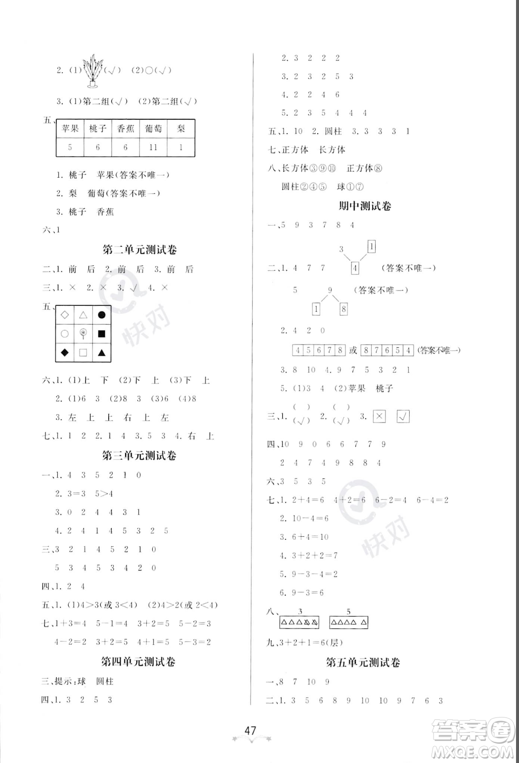 安徽人民出版社2023秋季寶貝計劃黃岡冠軍課課練一年級上冊數(shù)學人教版答案