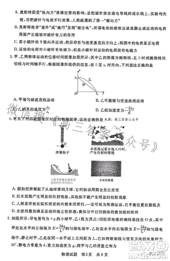 2023年湖北省部分名校高三新起點(diǎn)8月聯(lián)考物理試題答案