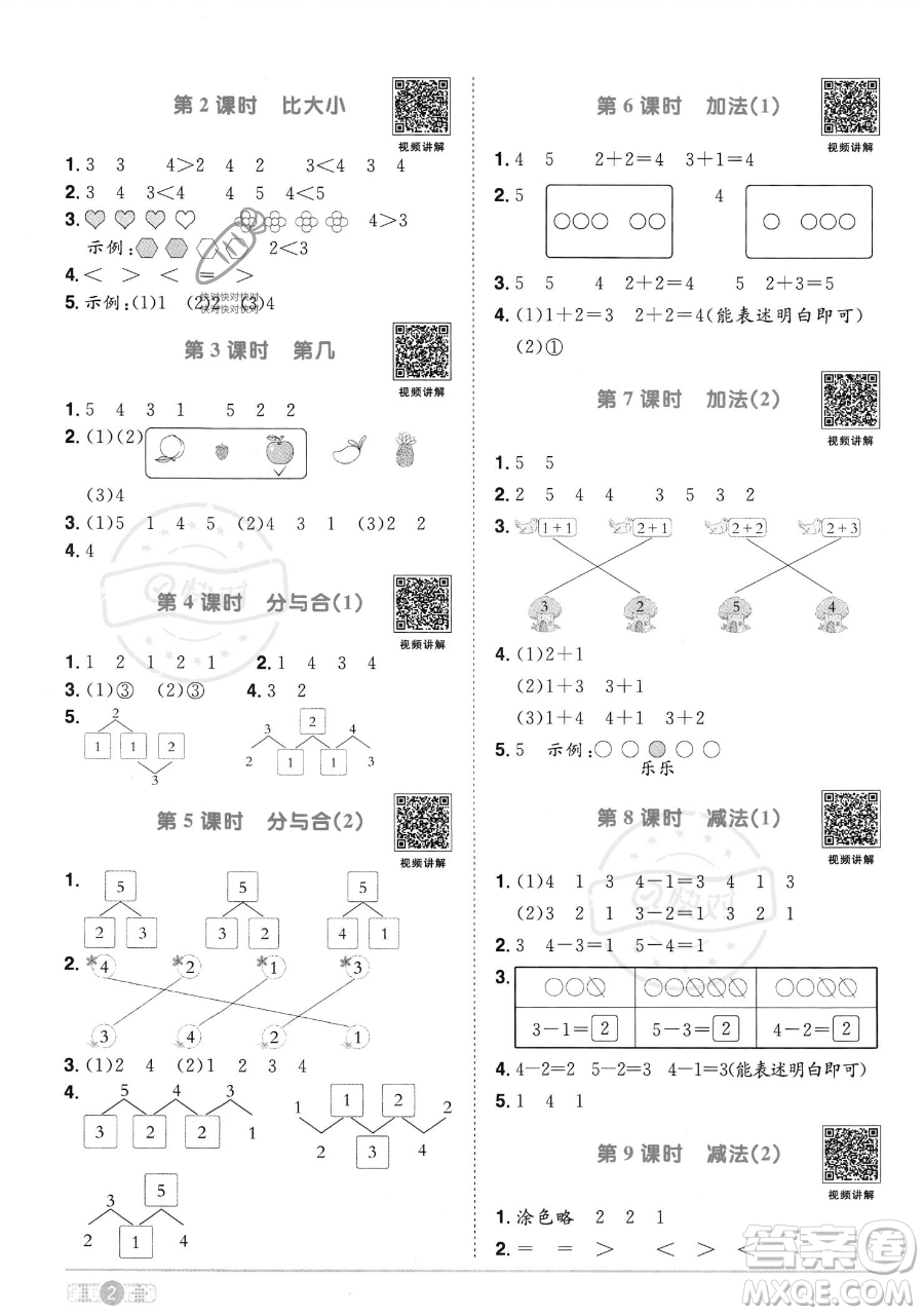 江西教育出版社2023年秋季陽光同學(xué)課時(shí)優(yōu)化作業(yè)一年級上冊數(shù)學(xué)人教版答案